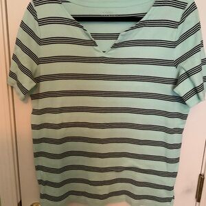 Talbots Green Striped Polo T-Shirt Short Sleeve